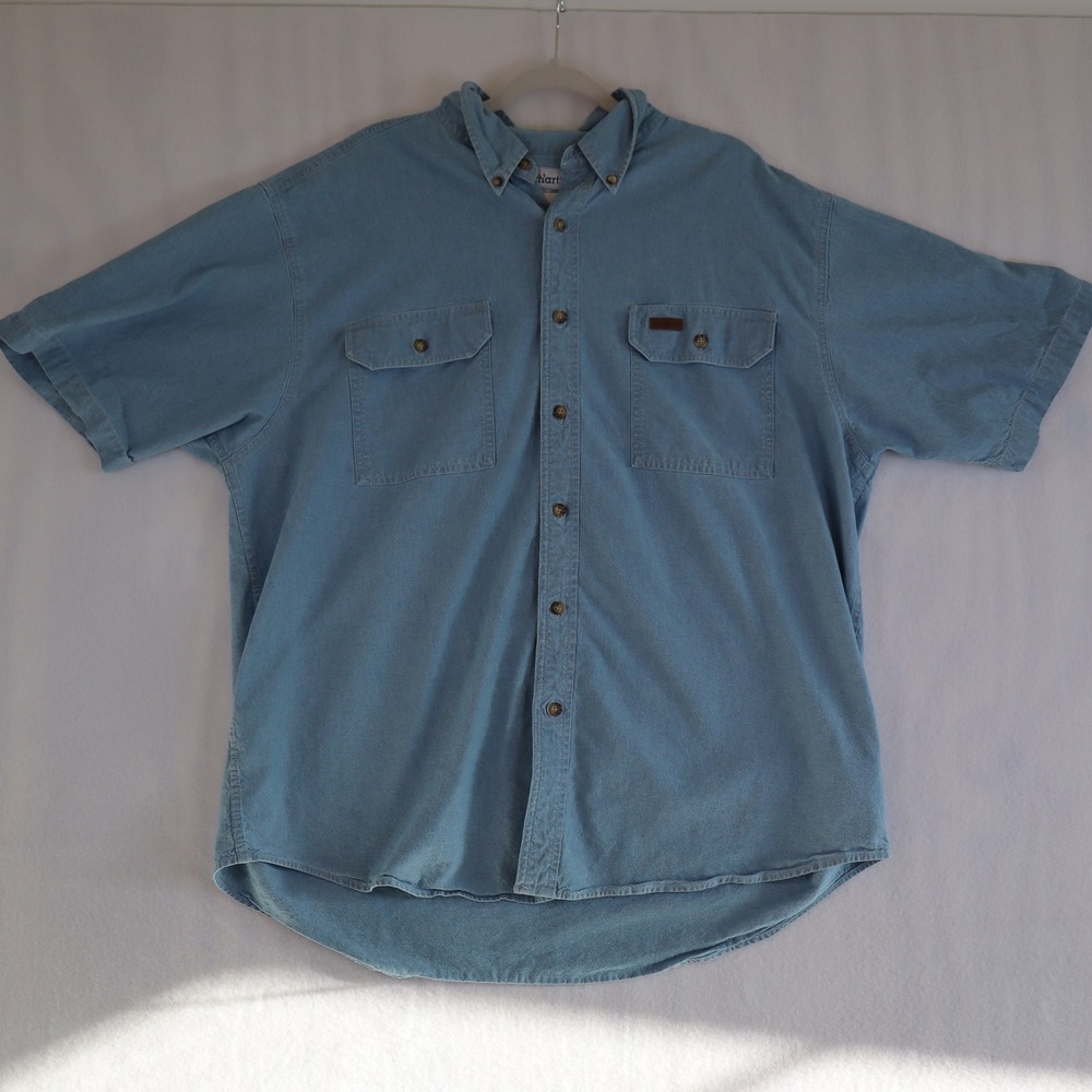 Vintage Carhartt Shirt Men's XL Blue Denim Chambray Cotton Button Down S118CBL